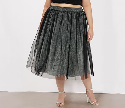 Silver Black Plus Size Net Long Skirt by Martini