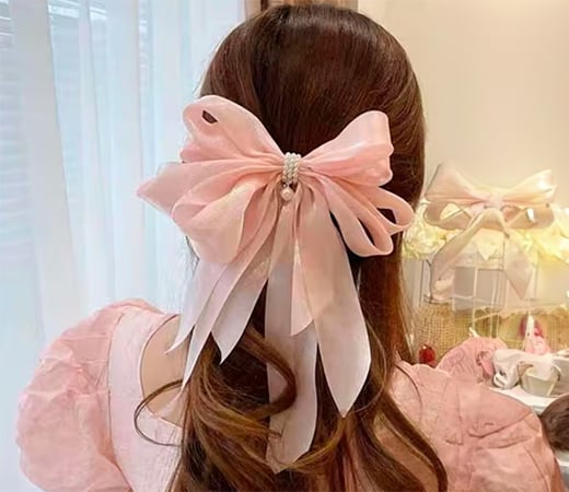 Pink Shimmer Organza Large Big Bow by OOMPH