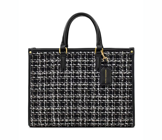 Tweed Tote Bag with Crossbody Strap-Black by MIRAGGIO