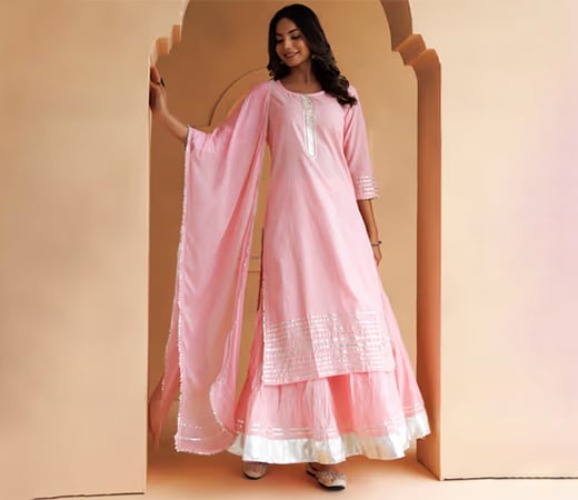 Pastel Pink Handcrafted Straight Cotton Kurta and Suit by Geroo Jaipur