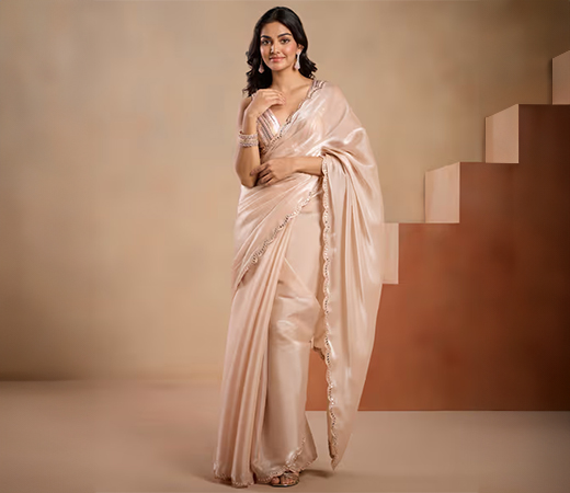 Glitterati Gold Mirror Work Saree by Gajra Gang