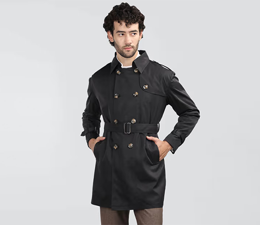 CHKOKKO Men Semi Winter Wear Trench Coat Olive Green