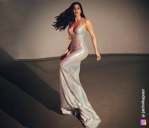 Jhanvi Kapoor wearing a sequined gown
