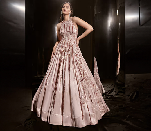 Masumi Mewawalla Blush Pink Embroidered Gown