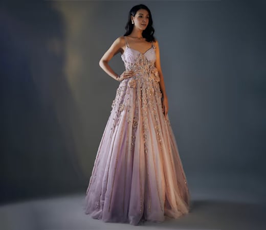 Masumi Mewawalla Lilac 3D Embroidered Corset Gown