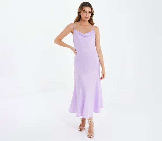 Quiz Clothing Purple Satin Cowl Midi Dress