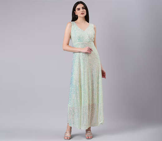 SHOWOFF Sleeveless Embellished Sea Green Maxi Dress