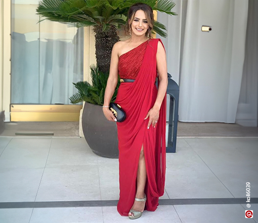 Woman wearing indo-western saree dress