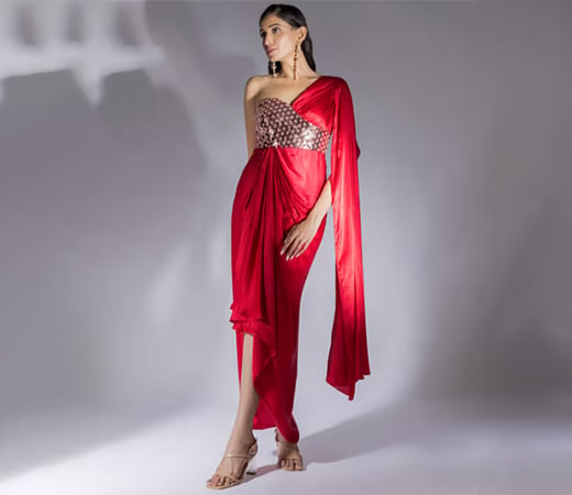 Masumi Mewawalla Red Embellished Drape Dress