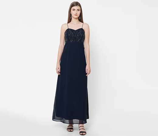 MISH Navy Blue Sweetheart Neck Maxi Dress