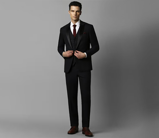 Louis Philippe Men Black Slim Fit Check Formal Three Piece Suit