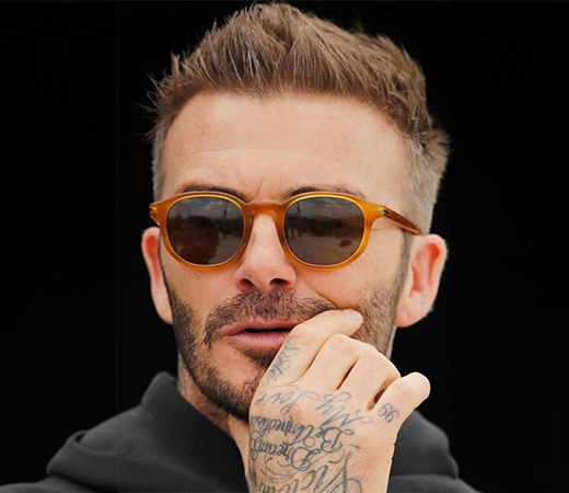 David Beckham wearing pantos shaped sunglasses
