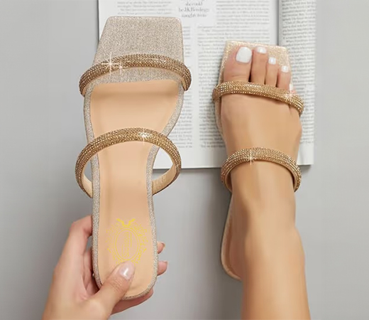 Shoetopia Trendy & Elegant Studded Strap Gold Flats for Girl