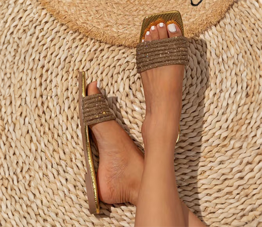 Toprico Digger Rhinestones Embellished Golden Flats