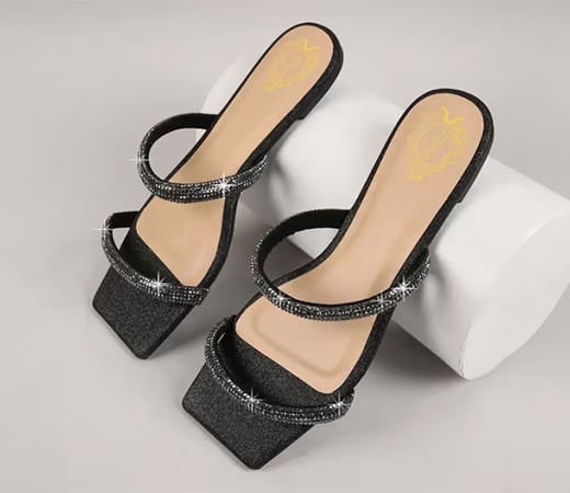 Shoetopia Trendy & Elegant Studded Strap Black Flats