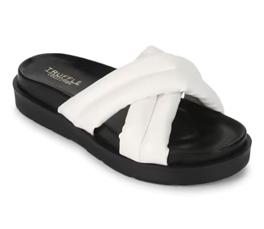 Truffle Collection White PU Crisscross Quilted Slides
