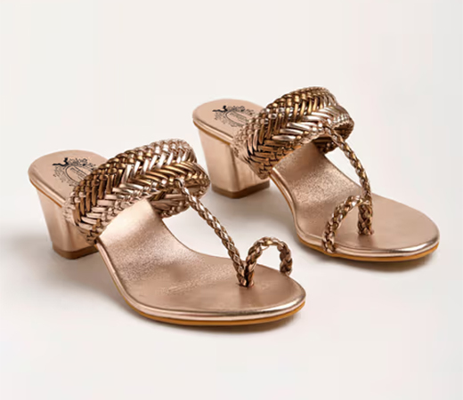 Shoetopia Classic Heeled Antique Bronze Kolhapuri
