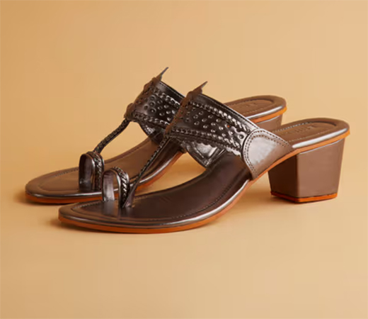 ERIDANI Braided Gunmetal Kolhapuri Liza Heels