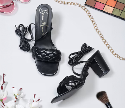 Bruno Manetti Lace-Up Square Toe Black Heels