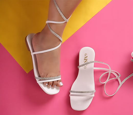 GNIST White Embellished Tie-up Flat Sandal