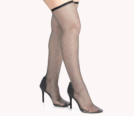 The Quirky Naari Rhinestone Thigh Length Stilettos Black