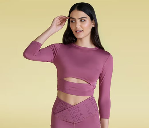 Kica Feather Feel 3/4Th Sleeves Crop Top For Yoga