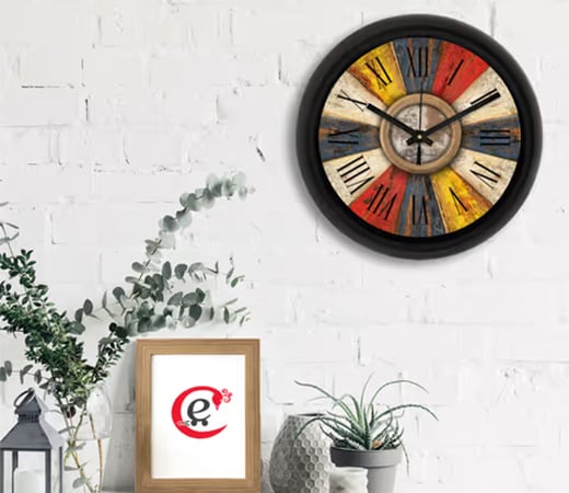 eCraftIndia Rustic Multicolor Designer Round Analog Black Wall Clock