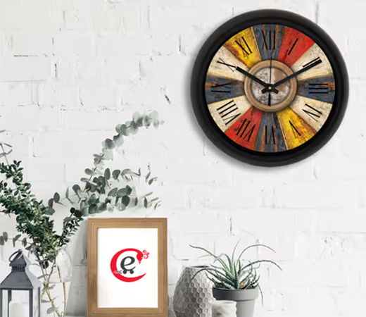 eCraftIndia Rustic Multicolor Designer Round Analog Black Wall Clock