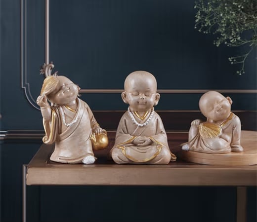THE WHITE INK DECOR Premium Fengshui Baby Monk Figurine Set