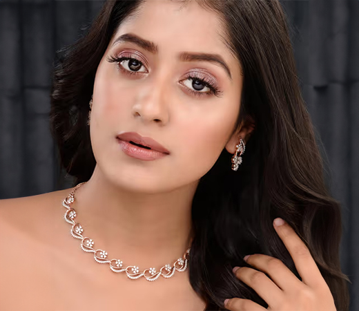 Saraf RS Jewellery Rose Gold Plated Necklace with Earrings