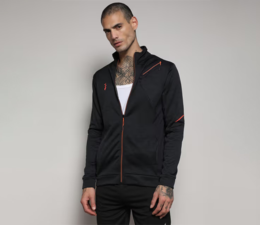 Campus Sutra Men's Black Heathered Activewear Jacket