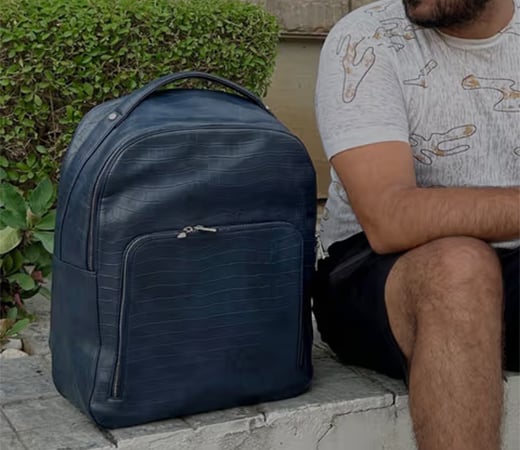 The House Of Ganges Alexa Vegan Leather Backpack Blue Croco