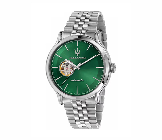Maserati Classic Open Balance Wheel Analog Dial Color Green Men’s Watch