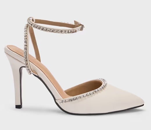 IYKYK by Nykaa Fashion Off White Rhinestone Pointed Toe Stiletto Heels