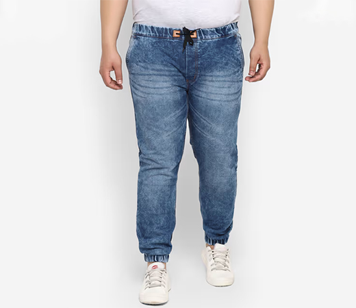 Urbano Plus Men's Blue Washed Jogger Regular Fit Stretch
