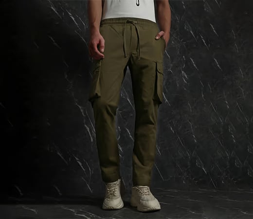 BREAKBOUNCE Olive Cargo Slim Fit Joggers