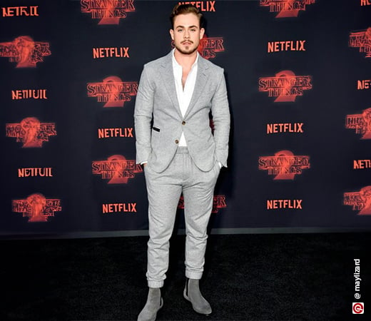 Dacre Montgomery wearing joggers with a blazer