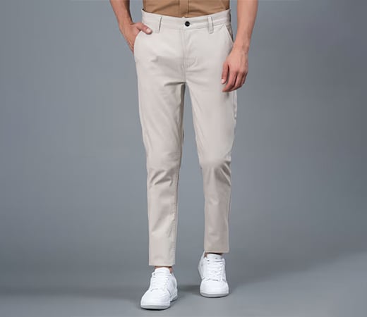 Off White Solid Cotton Spandex Men’s Chinos by Red Tape