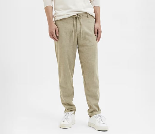 Light Green Mid-Rise Linen Pants by SELECTED HOMME