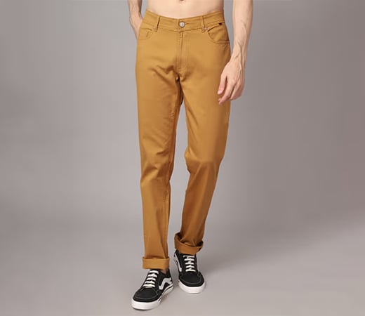 Men Khaki Trousers by Cantabil