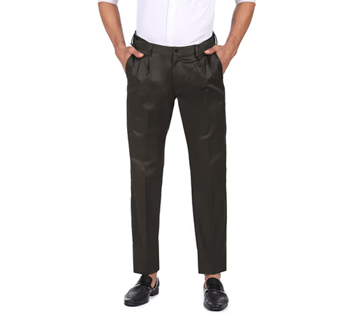 Olive Pleated Formal Trousers by Arrow