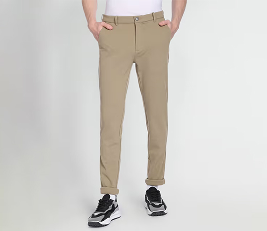 Sports Men Khaki Heathered Knit All Day Chinos by Arrow