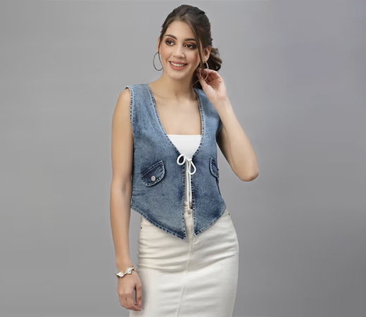 Denim Sleeveless Blue Shrug Online Shopping by KASSUALLY