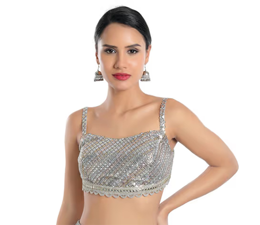 Women Grey Georgette Readymade Saree Blouse by SALWAR STUDIO