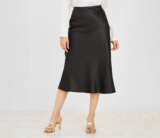 High Rise Flared Midi Skirt by Styli