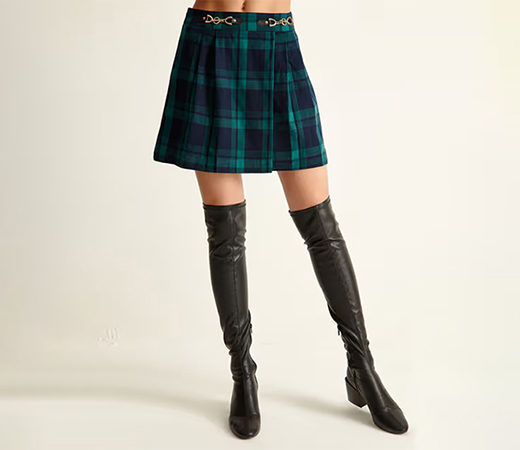 Green & Navy Blue Checked Skirt by Cover Story