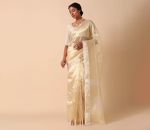 KALKI FASHION Elegant Gold Tissue Silk Saree with Unstitched Blouse 
