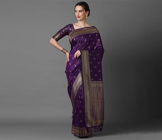 Akhilam Silk Blend Purple Woven Saree