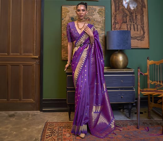  Akhilam Women’s Silk Blend Purple Woven Designer Saree