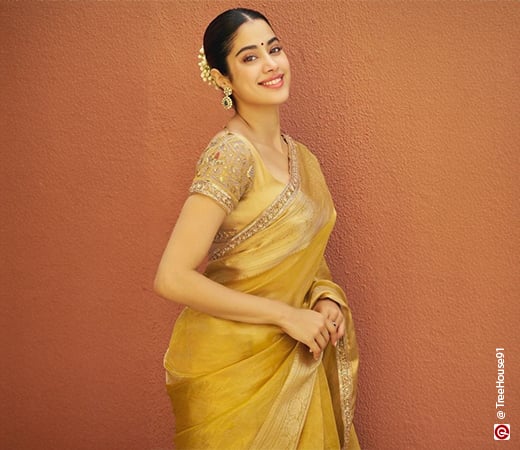 Jhanvi Kapoor wearing a yellow saree 